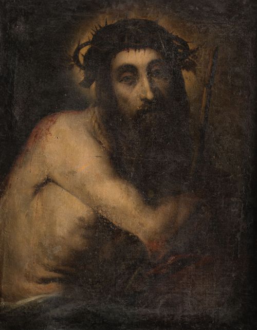  ESCUELA ITALIANA, "Ecce Homo", Óleo sobre lienzo.