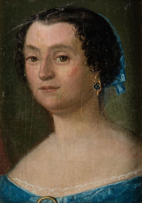 ESCUELA ESPAÑOLA , "Retrato de una dama", Óleo sobre lienzo