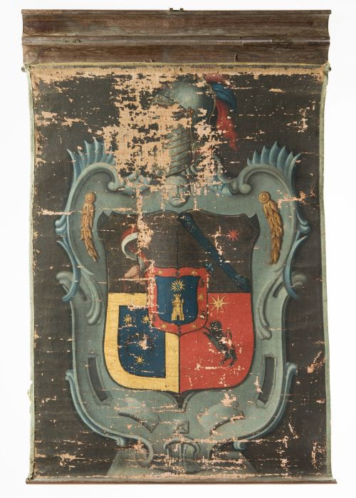 ESCUELA ESPAÑOLA, "Escudo heráldico", Óleo sobre lienzo en