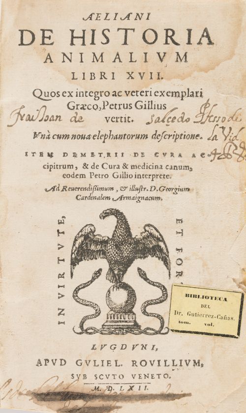 CLAUDIO ELIANO, "Aeliani De historia animalium libri XVII.