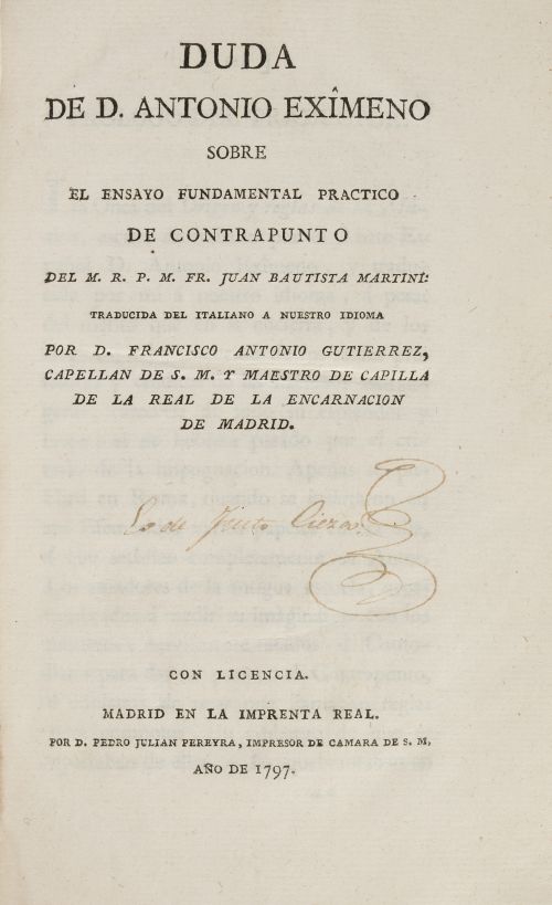 ANTONIO EXIMENO, "Duda de D. Antonio Eximeno sobre el Ensay