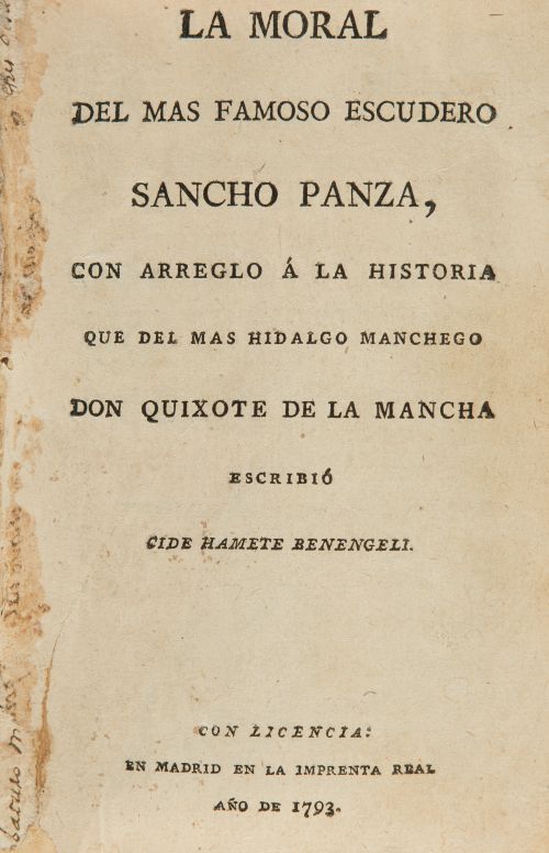 CIDE HAMETE BENENGELI, "La moral del mas famoso escudero Sa