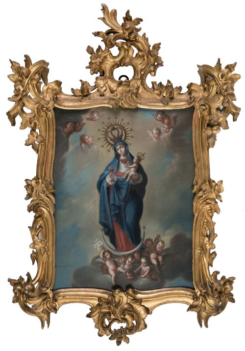 MIGUEL  CABRERA, "Nuestra Señora del Amparo con ángeles", Ó