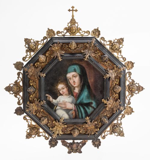  ESCUELA ITALIANA, "Virgen con el Niño", Óleo sobre cobre.