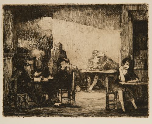  ESCUELA ESPAÑOLA, "Taberna", Grabado al aguafuerte