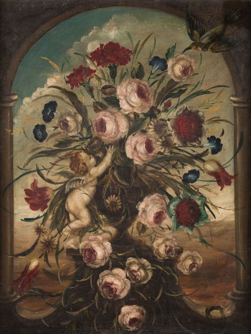 MALLORCAN SCHOOL (19th century) "Vase with flowers"