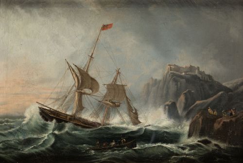 ANÓNIMO, "Naufragio ante la costa", Óleo sobre lienzo