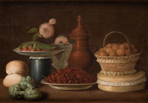 ESCUELA ESPAÑOLA , "Bodegones de frutas", Pareja de óleos s