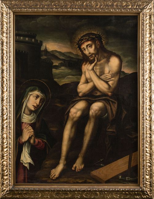 ESCUELA ESPAÑOLA, "El Ecce Homo y la Dolorosa", Óleo sobre