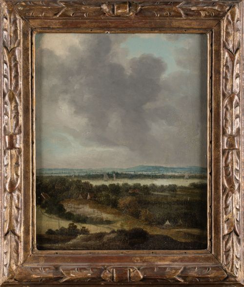 ESCUELA HOLANDESA , "Paisaje", Óleo sobre tabla