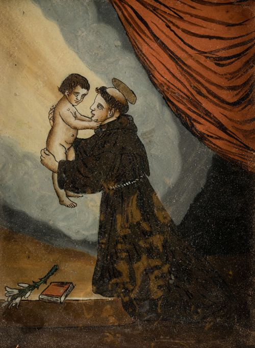 ESCUELA ESPAÑOLA, "San Antonio de Padua", Óleo bajo cristal