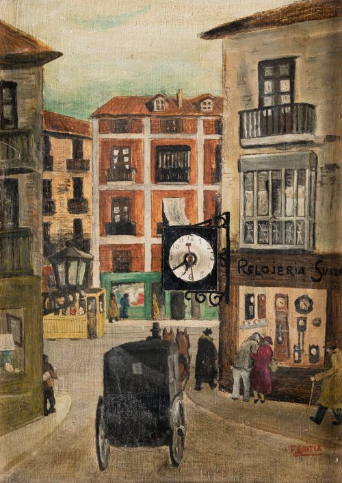 FERNANDO GOITIA, "Calles de Madrid", Óleo sobre tabla
