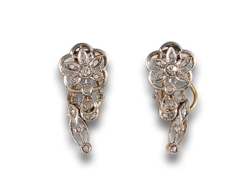 PENDIENTES ANTIGUOS DE DIAMANTES, EN ORO Y PLATINO