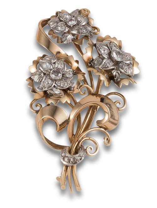 BROCHE AÑOS 50 EN ORO Y PLATINO CON DIAMANTES