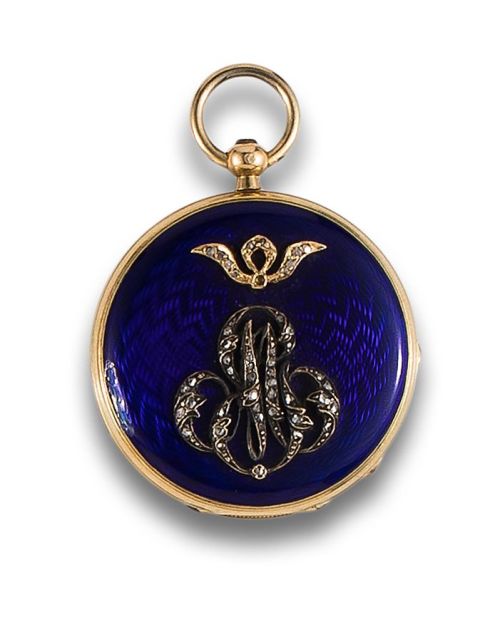 RELOJ DE BOLSILLO DE DAMA LEPINE DE ORO, DIAMANTES Y ESMALT