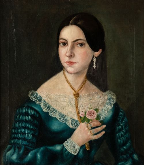 ESCUELA ESPAÑOLA , "Retrato de dama", Óleo sobre lienzo