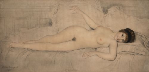 GUSTAVE BRIDGAND, "Desnudo femenino", 1911, Pastel y grafit