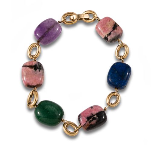PULSERA, AÑOS 70, DE AMATISTA, RODONITA, LAPISLÁZULI Y JASP