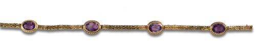 PULSERA DE AMATISTAS, EN ORO AMARILLO