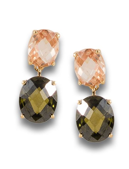 PENDIENTES LARGOS DE VIDRIOS, EN ORO AMARILLO
