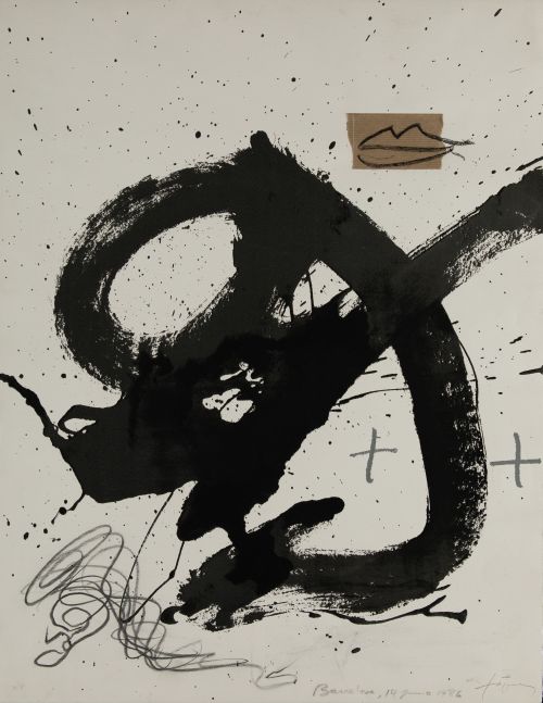 ANTONI TÀPIES, "Sin título", 1986, Serigrafía con intervenc