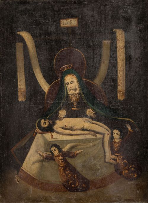 ESCUELA ESPAÑOLA O VIRREINAL , "Virgen de la Piedad", Óleo