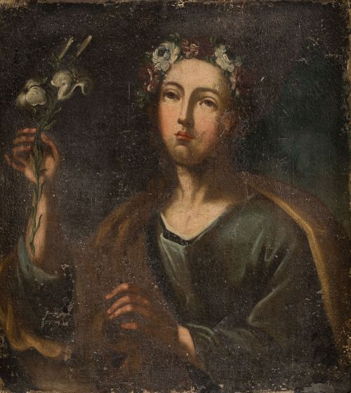 ESCUELA SICILIANA , "Santa Rosalía de Palermo", Óleo sobre