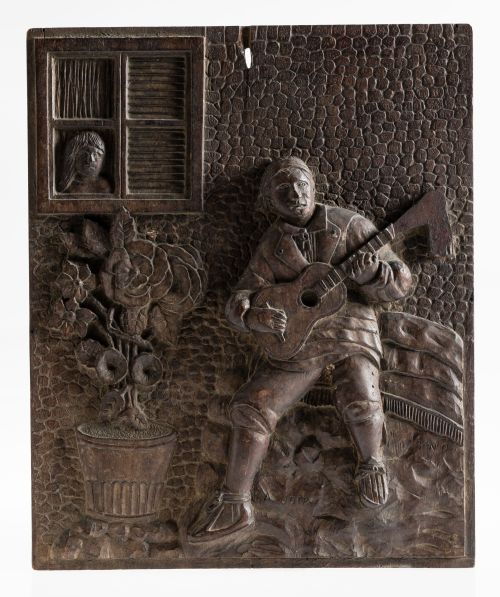  ESCUELA ESPAÑOLA, "La Jota", Relieve en madera