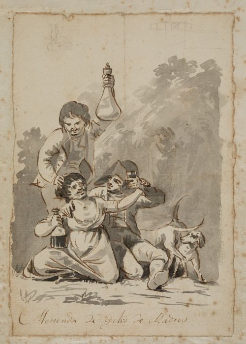 ESCUELA ESPAÑOLA, "Merienda de gatos de Madrid", Tinta par