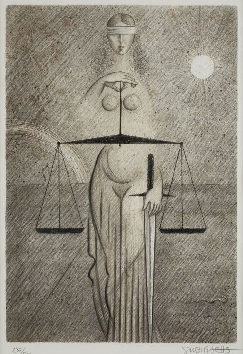 JOSÉ MARÍA SUBIRACHS, "La justicia", 1986, Litografía sobre