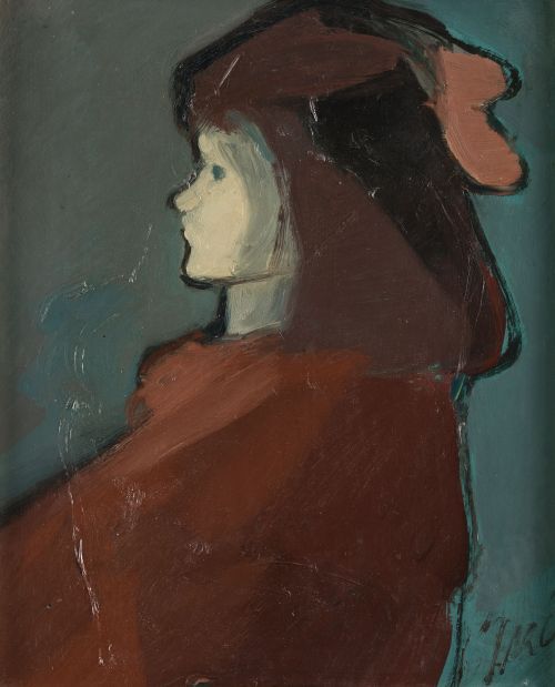 JUAN GARCÉS, "Niña de perfil", Óleo sobre táblex