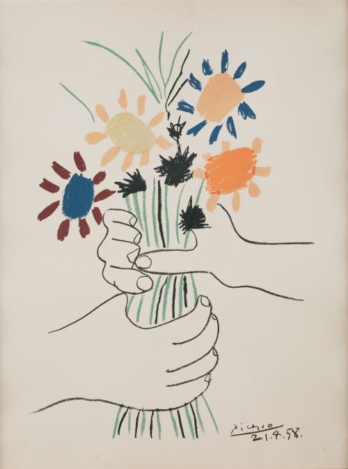 PABLO RUIZ PICASSO (DESPUES), "Ramo de flores", Litografía