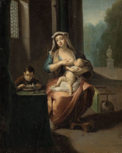 ATRIBUIDO A  JEAN RAOUX, “La Infancia” , Óleo sobre lienzo