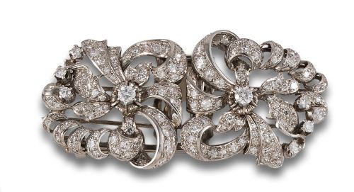 BROCHE DOBLE CLIP EN PLATINO CON DIAMANTES