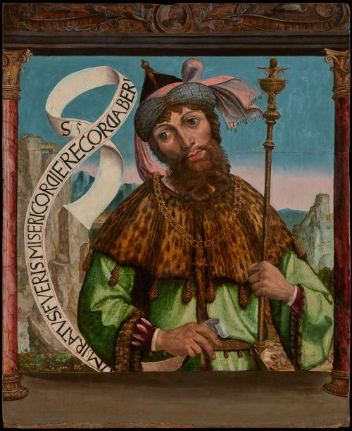 MAESTRO DE  BECERRIL, "Rey Ezequiel", c. 1520-1530, Óleo so