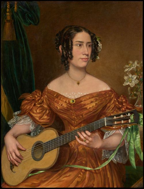 ESCUELA NORTEAMERICANA , "Retrato de joven tocando la guita