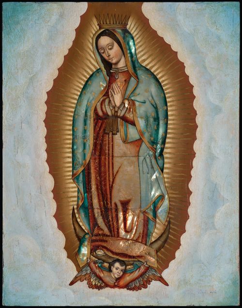 ESCUELA VIRREINAL , "Virgen de Guadalupe", Enconchado y óle