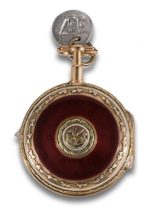 RELOJ DE BOLSILLO LEPINE EN ORO Y ESMALTE, CRISTAL ROTO 