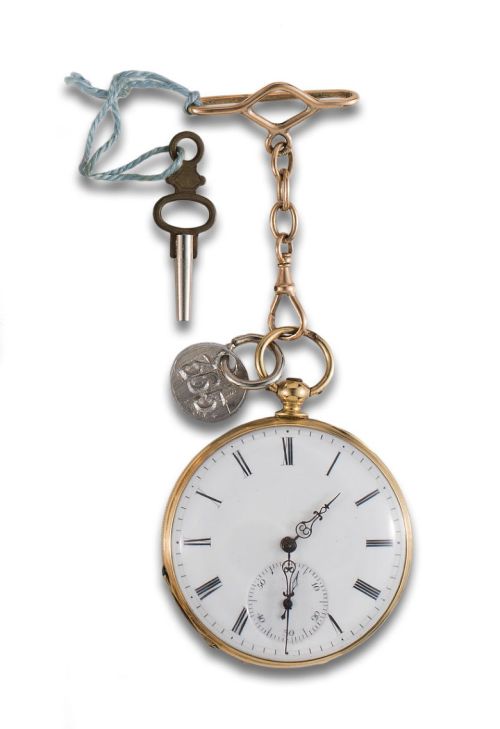RELOJ DE BOLSILLO LEPINE EN ORO DE 18K Y CADENA DE ORO BAJO