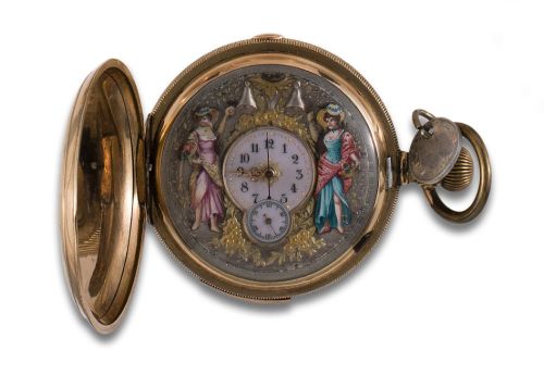 RELOJ SABONETA CON SONERIA Y AUTÓMATAS DE ORO