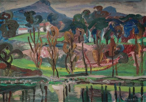 MENCHU GAL, "Paisaje", Óleo sobre tablex