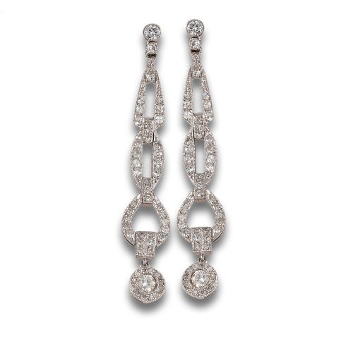 LONG ART DECO STYLE EARRINGS IN PLATINUM