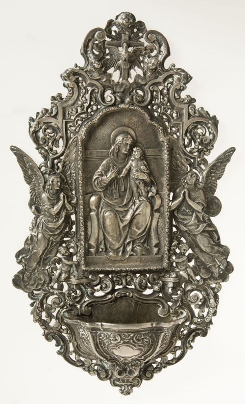 Spanish silver holy water font, 916, 20th century