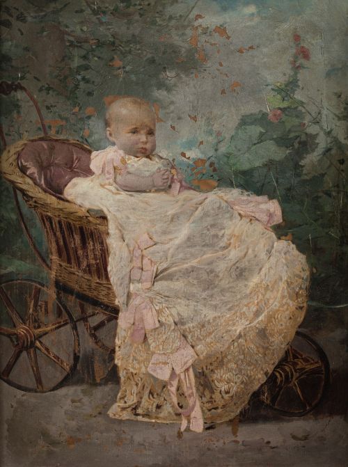 ENRIQUE MORERA Y VIURA, "Retrato de niño en carrito de pase