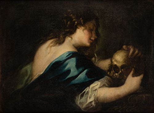 ESCUELA ITALIANA , "Magdalena penitente", Óleo sobre lienzo