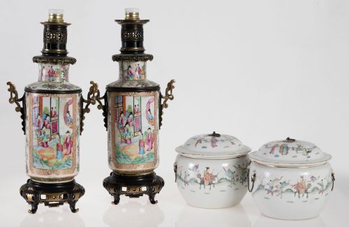 Pareja de tibores con tapa porcelana china