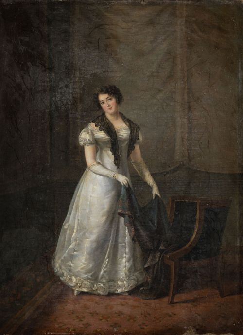 ESCUELA FRANCESA , "Retrato de una aristócrata con vestido