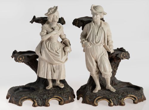 Pareja de figuras de campesinos de cerámica esmaltada, Fran