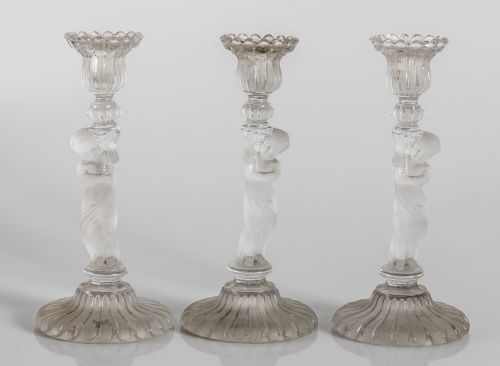 Tres candeleros de cristal de Bacarrat, Francia, c. 1900