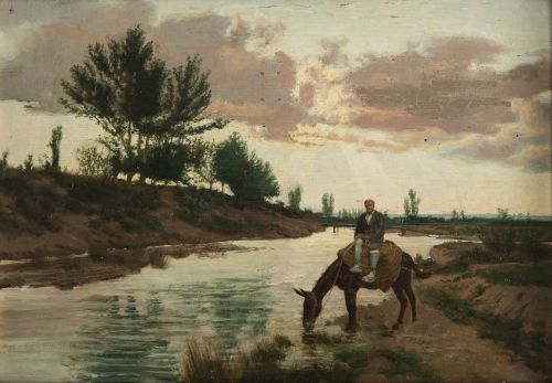 MARIANO  OLIVER AZNAR, "El baturro", Óleo sobre tabla.